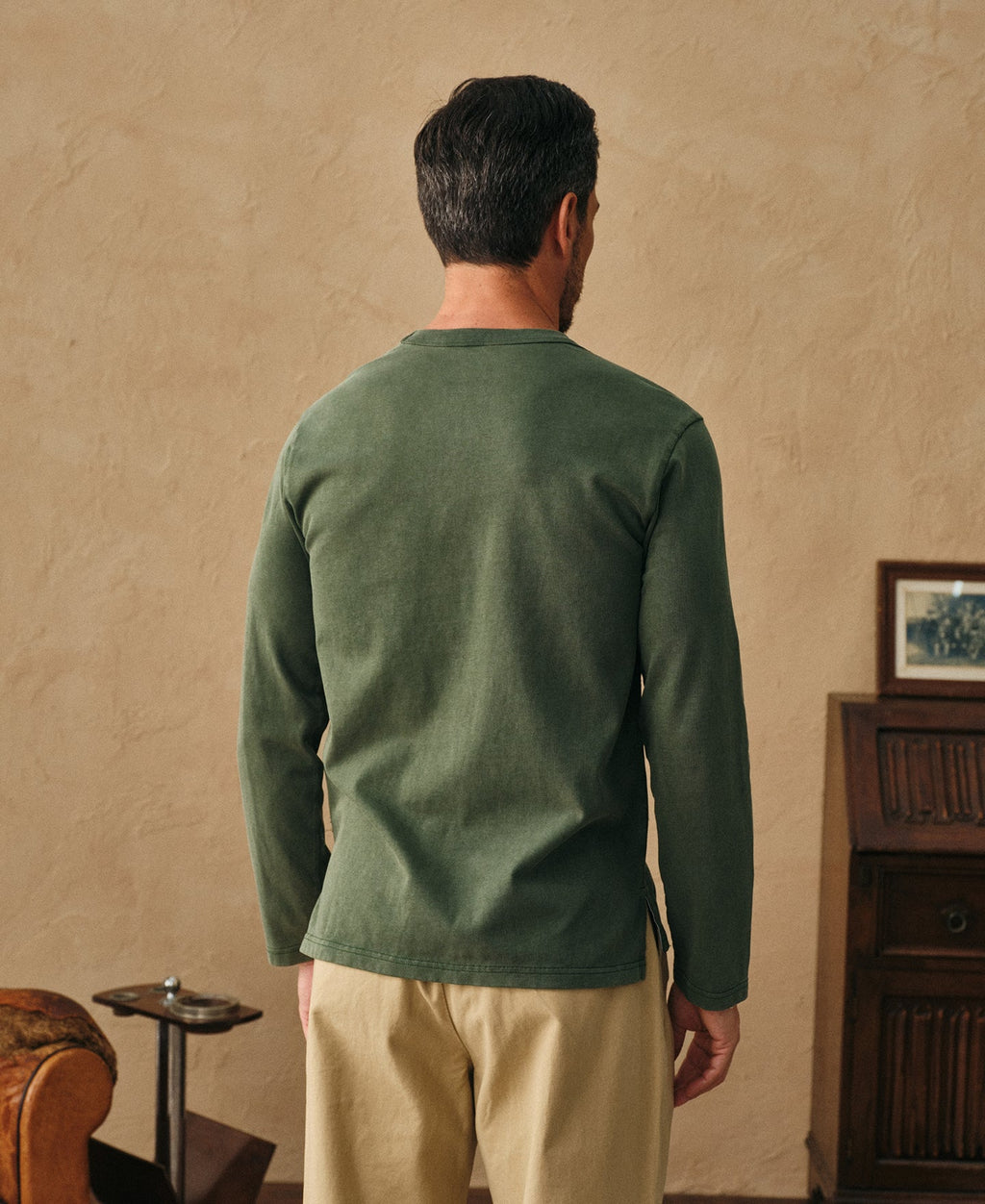 Sun-Washed Cotton Long Sleeve T-Shirt Washed Green Relaxed