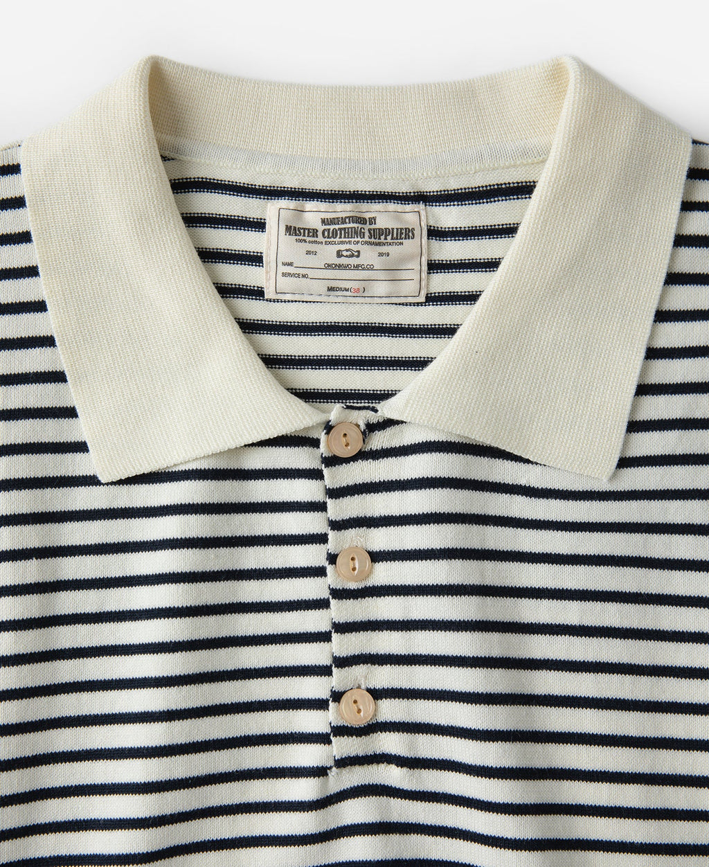 Fine Stripe Cotton Knit Polo White Black Classic Collar