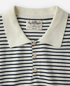 Fine Stripe Cotton Knit Polo White Black Classic Collar