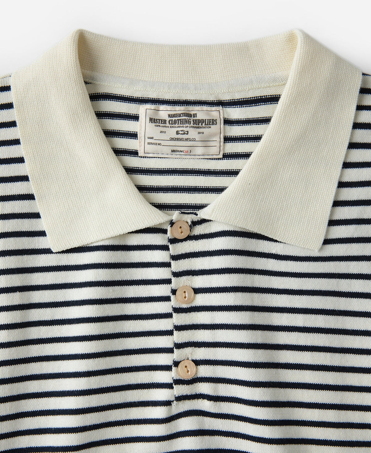 Fine Stripe Cotton Knit Polo White Black Classic Collar