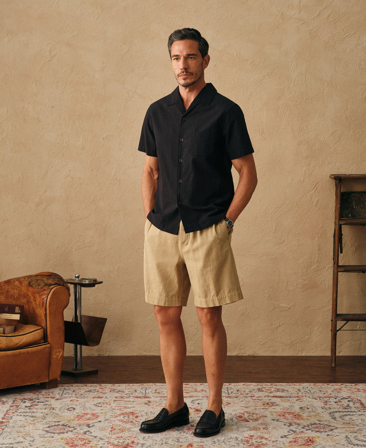 Cotton Linen Military Shorts Khaki Heritage Relaxed