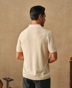 Linen Cotton Blend Knit Collar Polo Apricot Short Sleeve