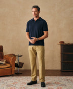 Linen Cotton Blend Knit Collar Polo Indigo Short Sleeve