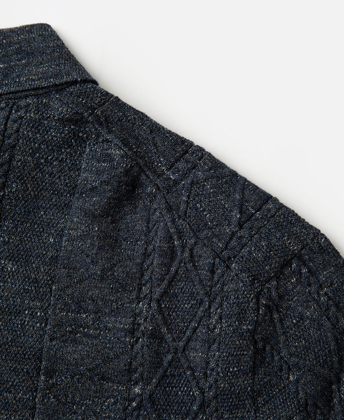 Jacquard Melange Yarn Polo Shirt Navy Short Sleeve