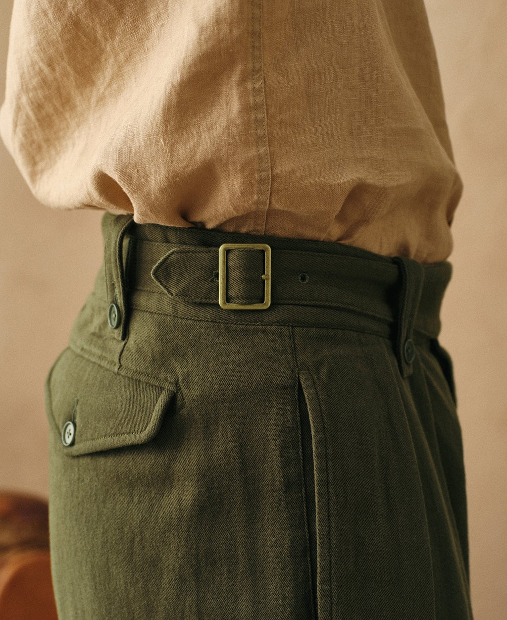 Cotton Linen Military Shorts Olive Earthy Heritage