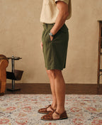 Cotton Linen Military Shorts Olive Earthy Heritage