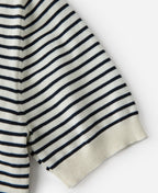 Fine Stripe Cotton Knit Polo White Black Classic Collar
