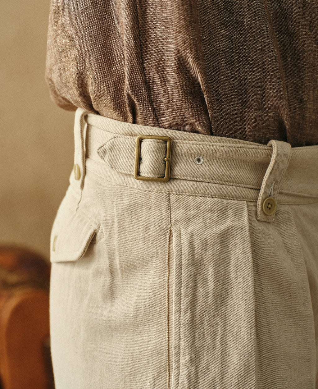 Cotton Linen Military Shorts Natural Undyed Breathable Casual