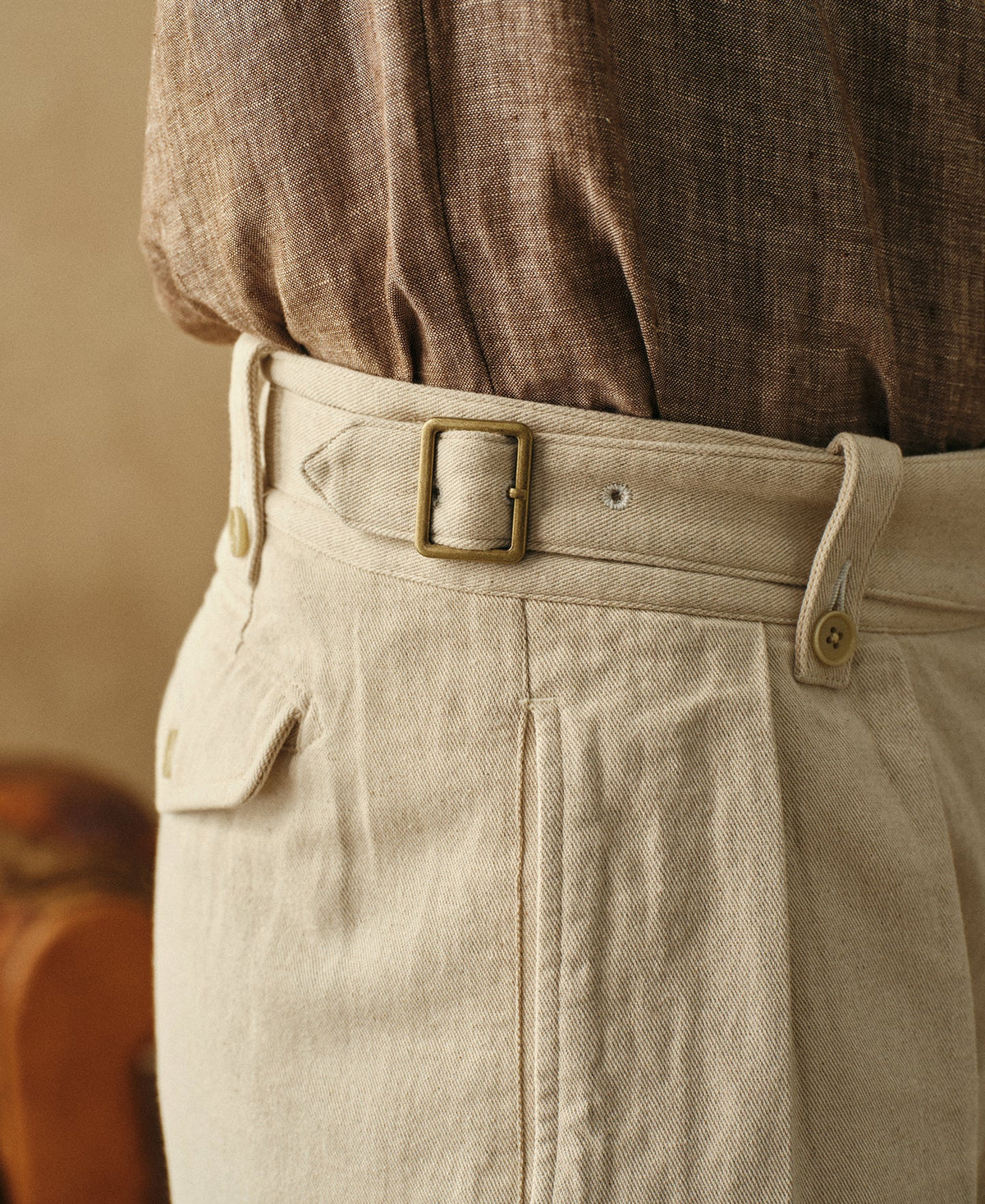 Cotton Linen Military Shorts Natural Undyed Breathable Casual